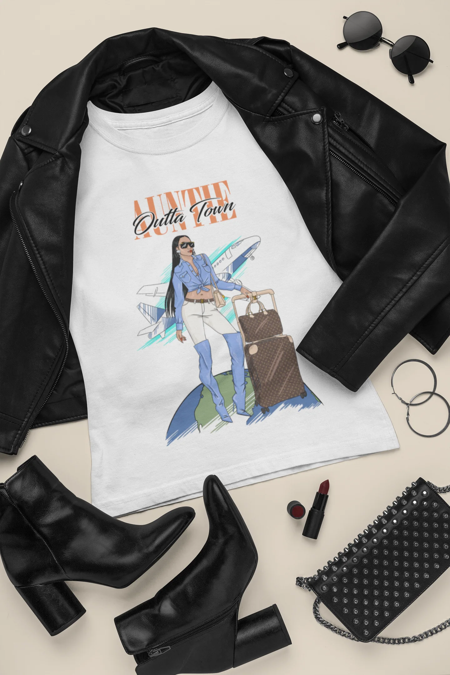 t-shirt surrounded by darl leather girly garments